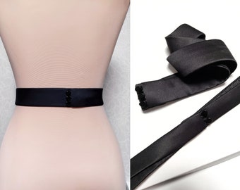 Large fermoir de ceinture noire, ceinture de mariage fine, ceinture en pure soie, ceinture grande taille, ceinture de robe de mariée, ceinture de mariée simple, ceinture