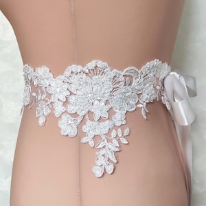 White Floral Lace Bridal Belt: Wedding Dress Sash, Evening Gown Belt