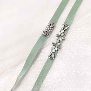 Handmade Sage Green Bridal Belt: Crystal Rhinestone Wedding Sash