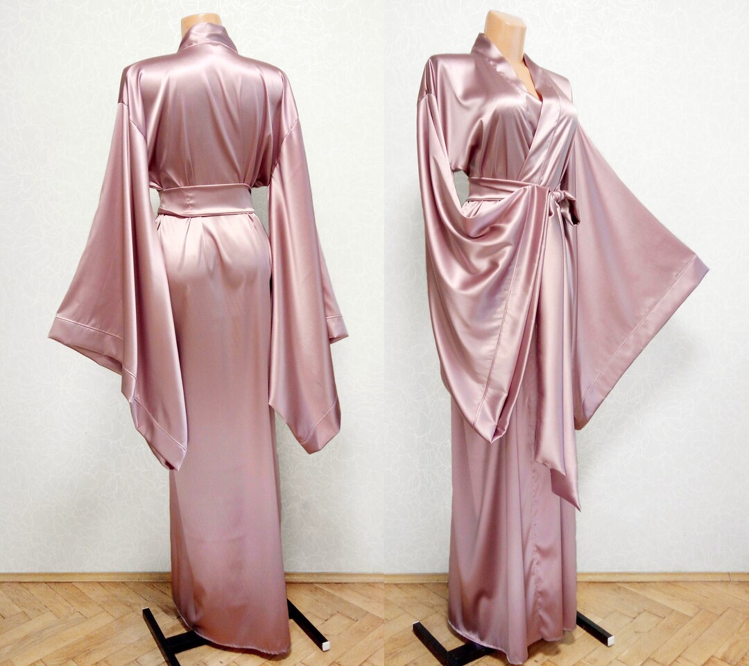 Mulberry Silk Kimono Robe, Pink Silk Robe, Long Satin Robe, 24colors ...