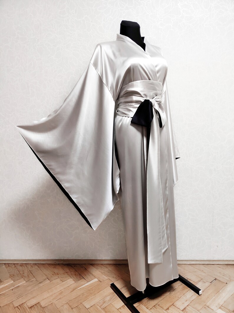 Custom Satin Robe Doublesided Silk Kimono Robe Silk Gown Etsy