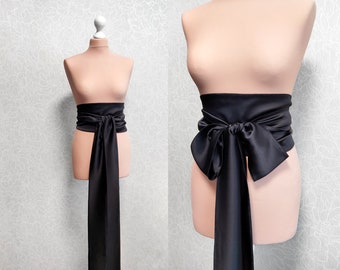 Black obi belt Mulberry silk, Kimono corset sash, wide obi belt, Japanese obi belt, plus size belt, fabric belt, Custom sash 24 colors