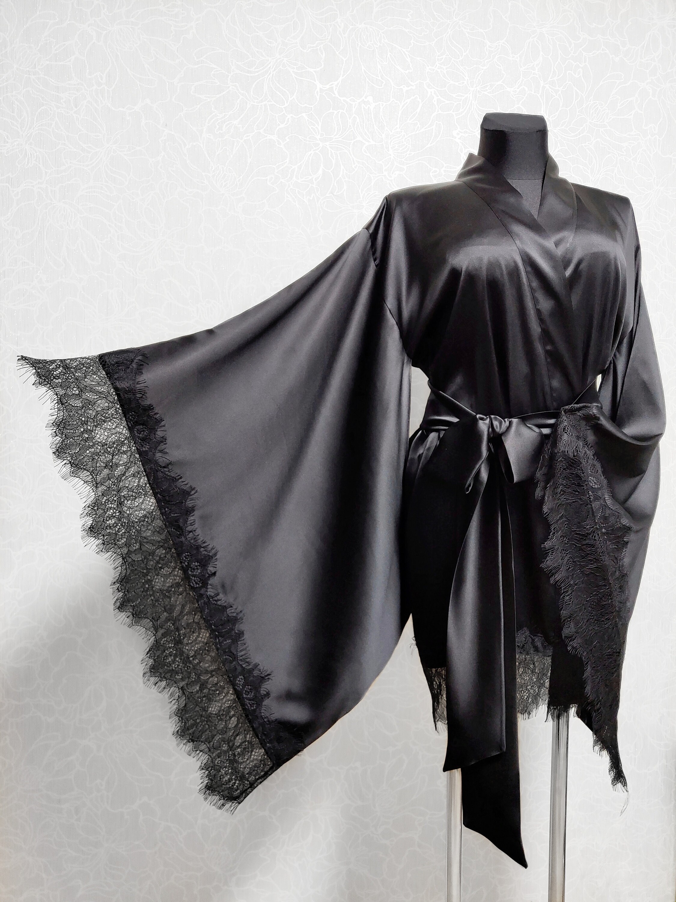 Black silk kimono robe long satin robe Mulberry 24 colors Etsy