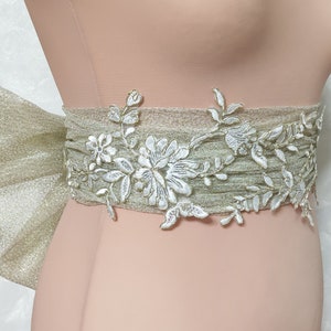 Gold Leaf Bridal Belt: Tulle Bow Wedding Sash with Floral Lace