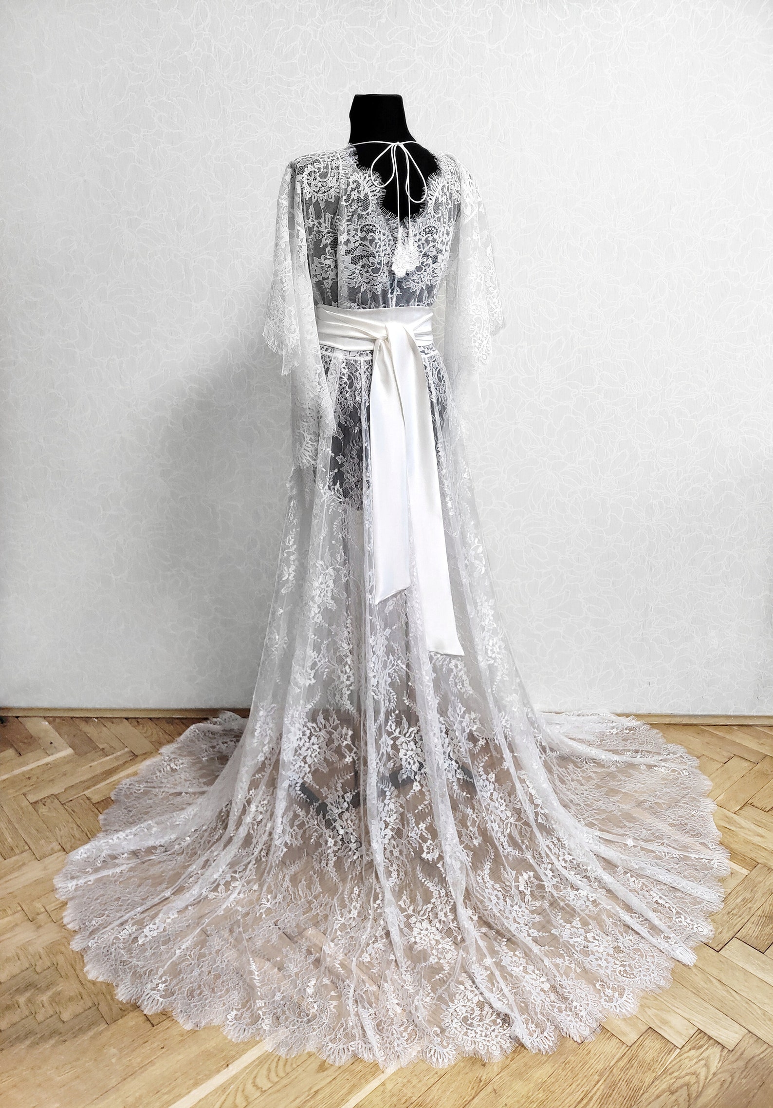 Sheer bride robe with train floor length bridal robe maxi Etsy