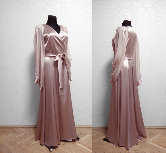 Long satin robe kimono dressing gown 