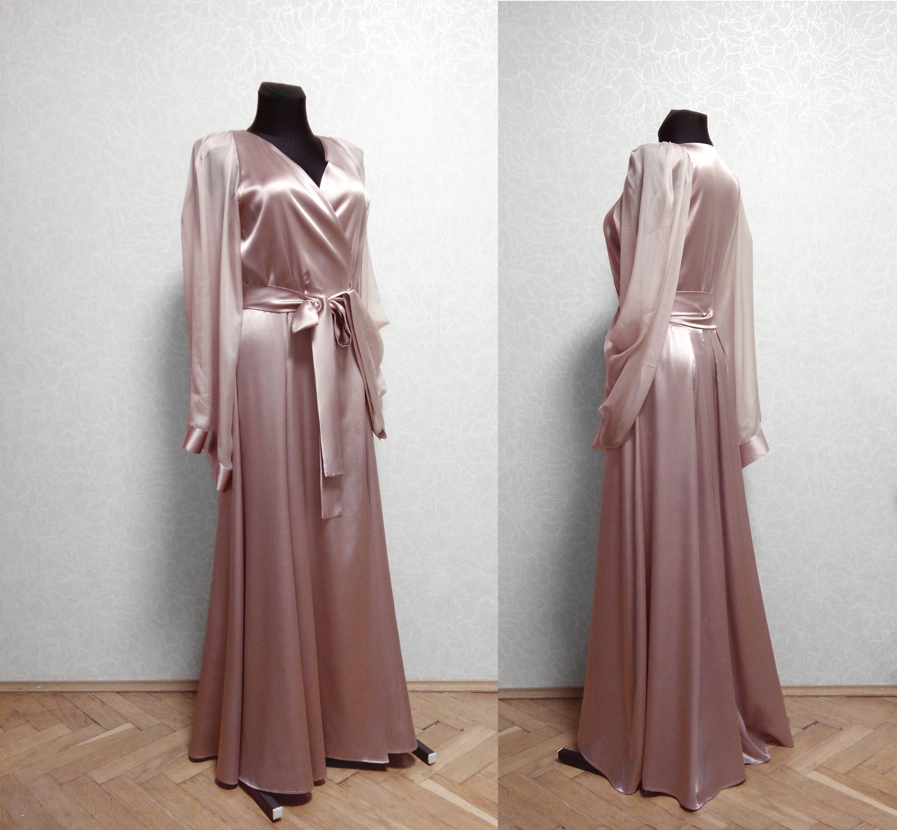 Satin silk robe long silk gressing gown long silk robe long Etsy