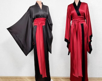 Mulberry Silk Kimono Robe: Double-Sided Floor Length Dressing Gown
