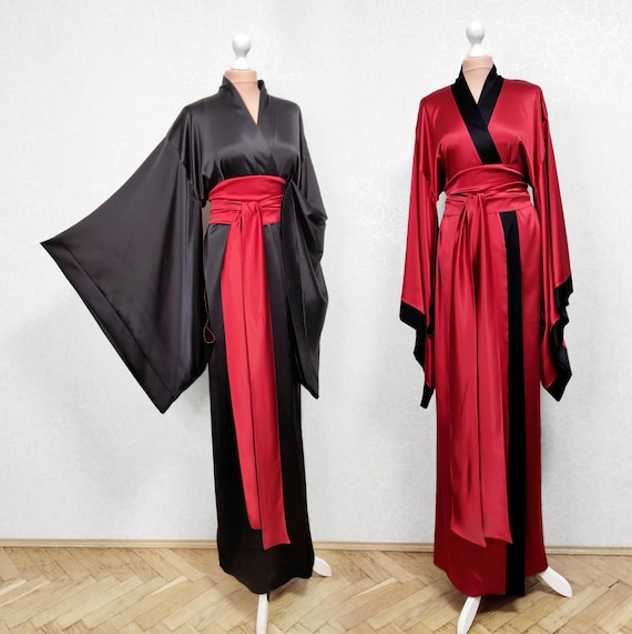 Mulberry Silk Kimono Robe: Double-sided Floor Length Dressing Gown - Etsy