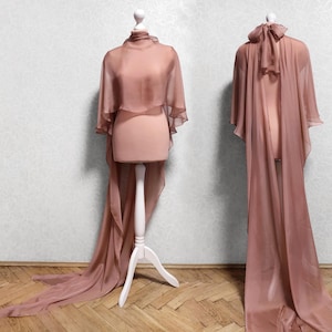 Mocha Silk Wedding Cape: Mulberry Chiffon Formal Evening Shawl Custom long