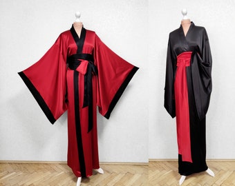 Luxurious Mulberry Silk Kimono Robe, Elegant Floor Length Satin Robe, Reversible Design, Silk Dressing Gown, silk dressing gown, Silk yukata