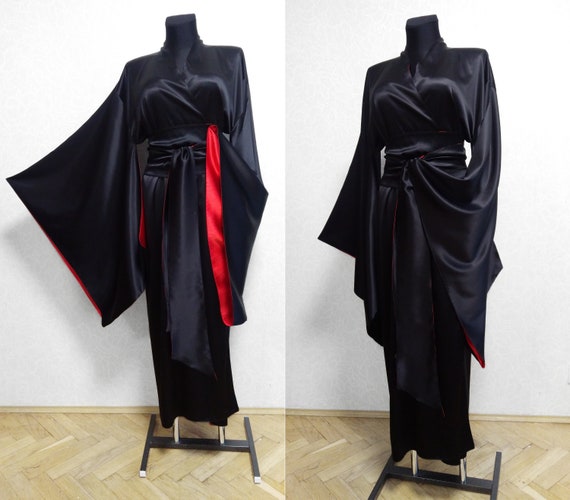 black satin kimono robe