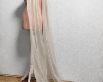 Gold Wedding Cape: Shiny Tulle Bridal Shawl with 3D Ivory Flowers