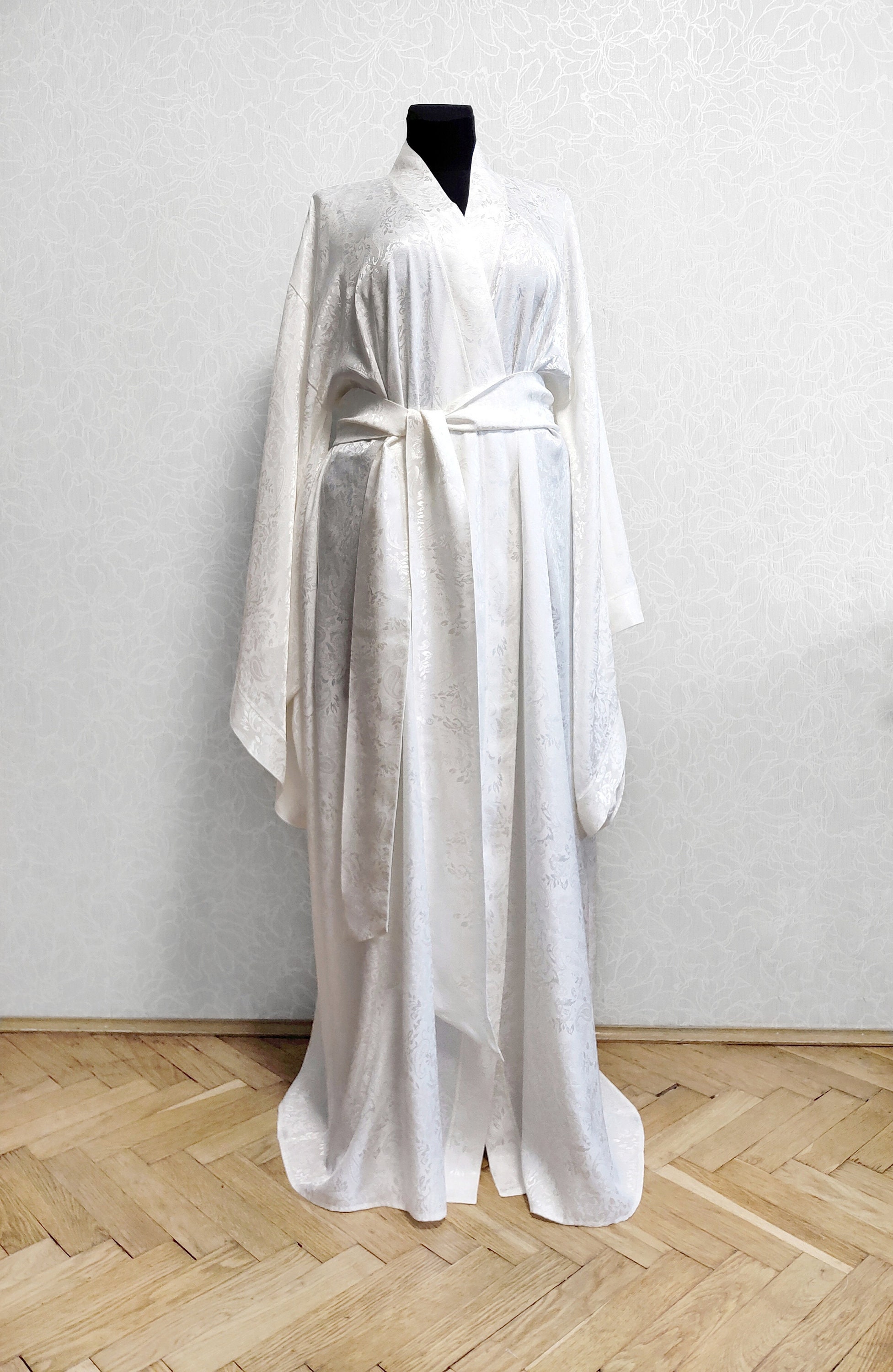 Cotton kimono robe floor length robe White bride robe plus Etsy