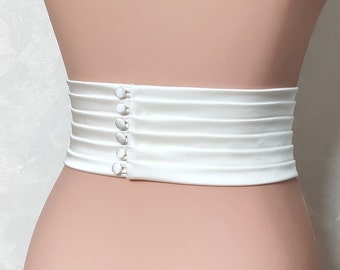 Silk satin three inches wide belt with button, Cummerbund belt 3-4" custom wide pleated belt, Light duchess satin belt for wedding dress