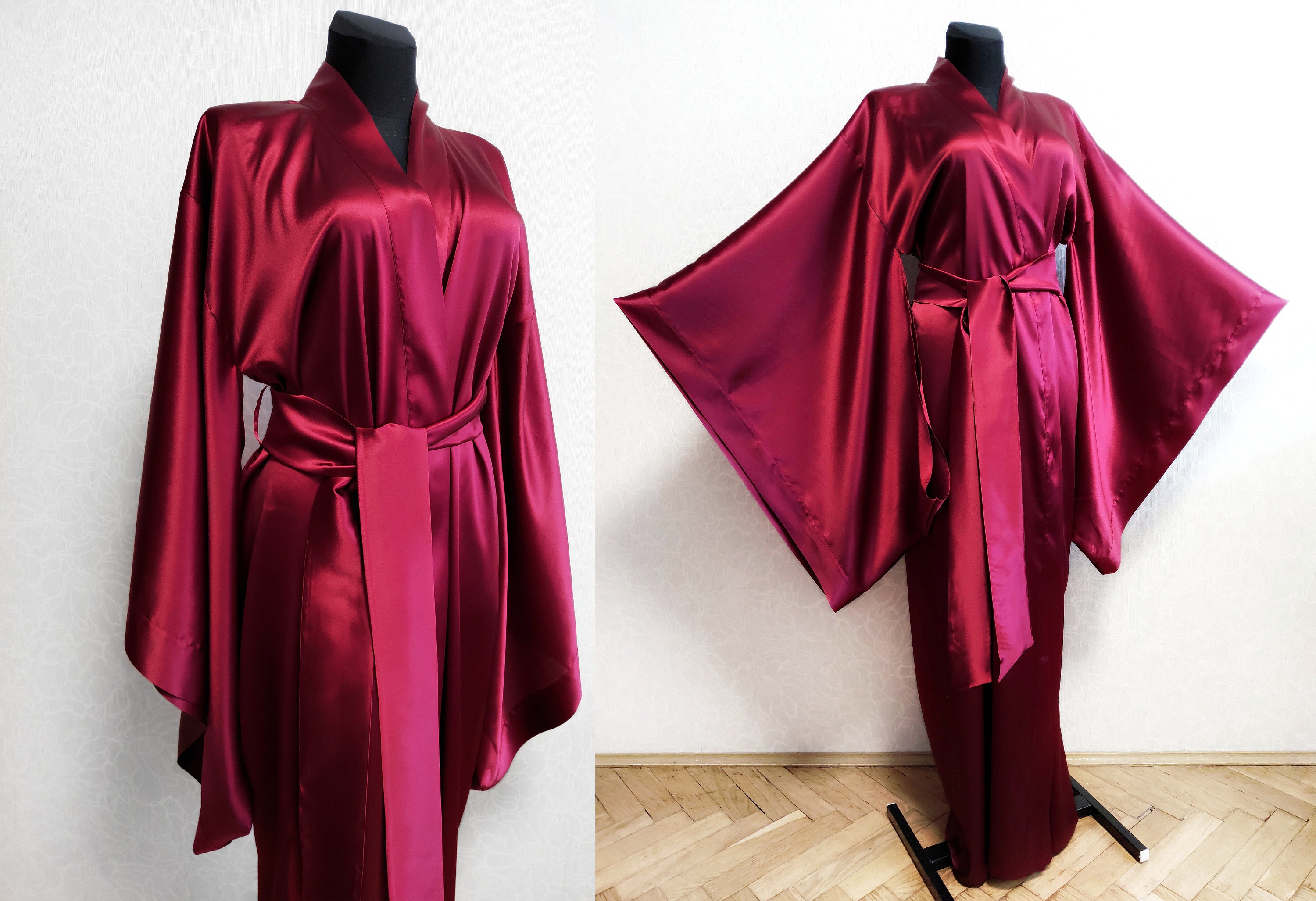 maroon silk robe