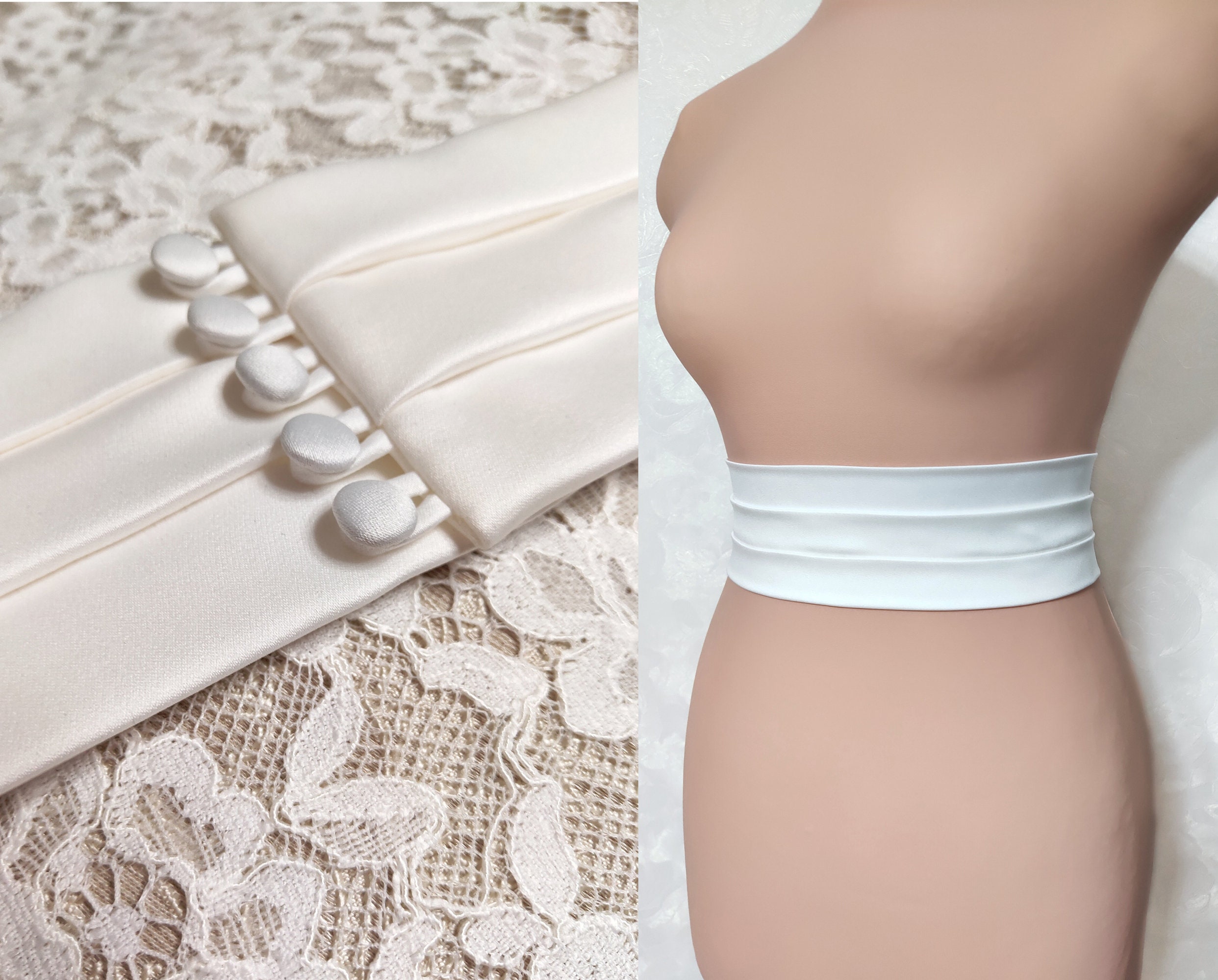 Handmade Ivory Satin Bridal Belt: Pleated Wedding Sash  display picture 3
