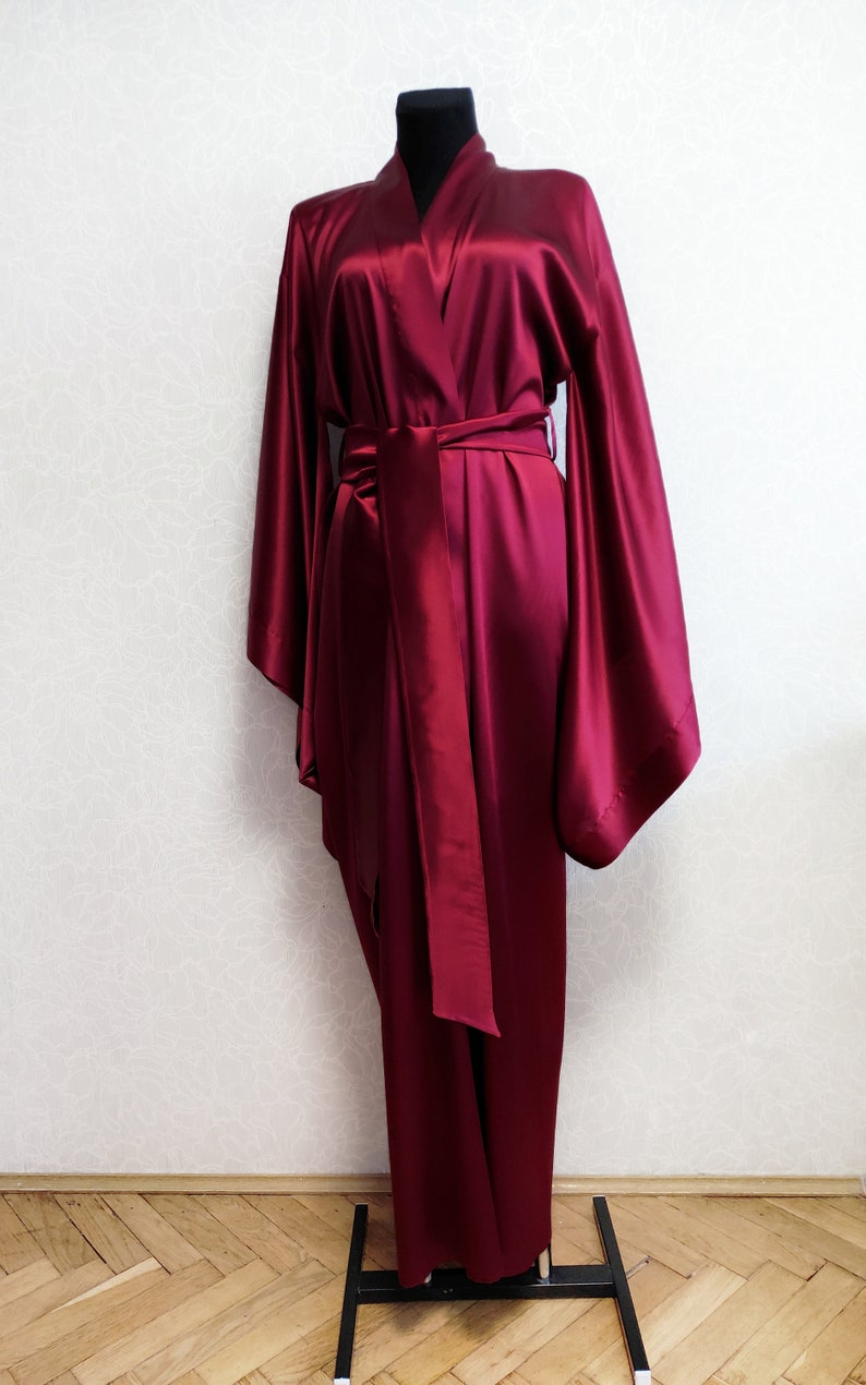 Burgundy silk kimono robe 24 colors Mulberry silk kimono | Etsy