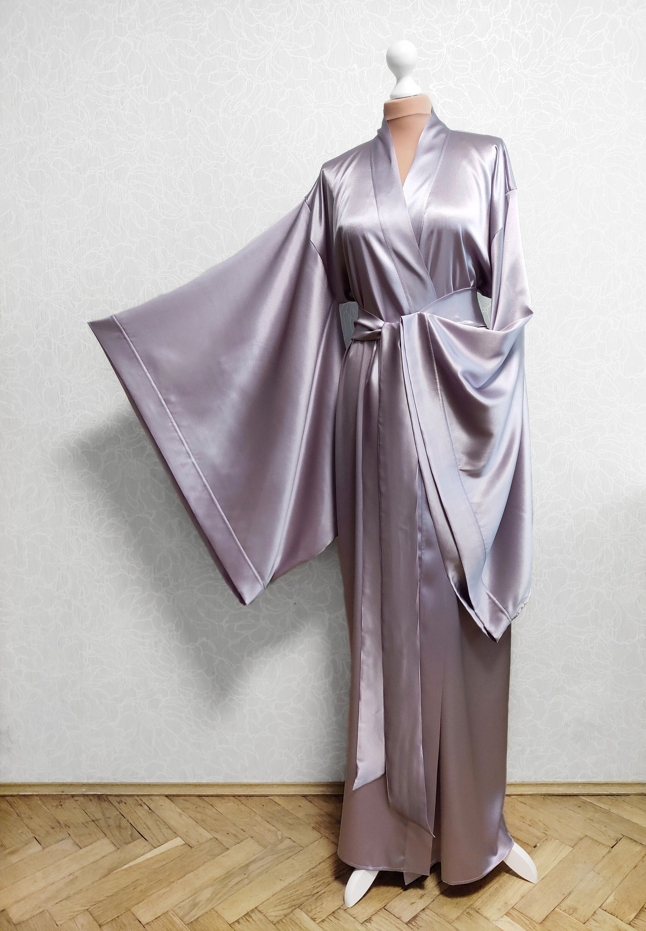 Pure silk kimono robe lilac bride robe Mulberry silk robe | Etsy