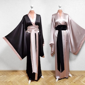 Mulberry Silk Kimono Robe Double-Sided kimono 24 Colors - Elegant Floor Length Wrap, Pure Silk Dressing Gown, japanese kimono