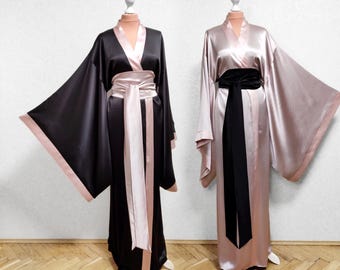 Mulberry Silk Kimono Robe - Double-Sided Floor Length Wrap