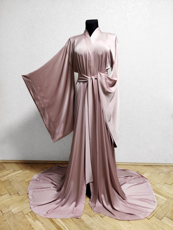 Kimono Longue Robe Kimono Chic Long Satin Robe With Train, Floor