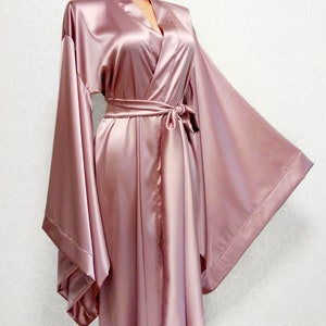 Mulberry Silk Kimono Robe, Pink Silk Robe, Long Satin Robe, 24colors ...