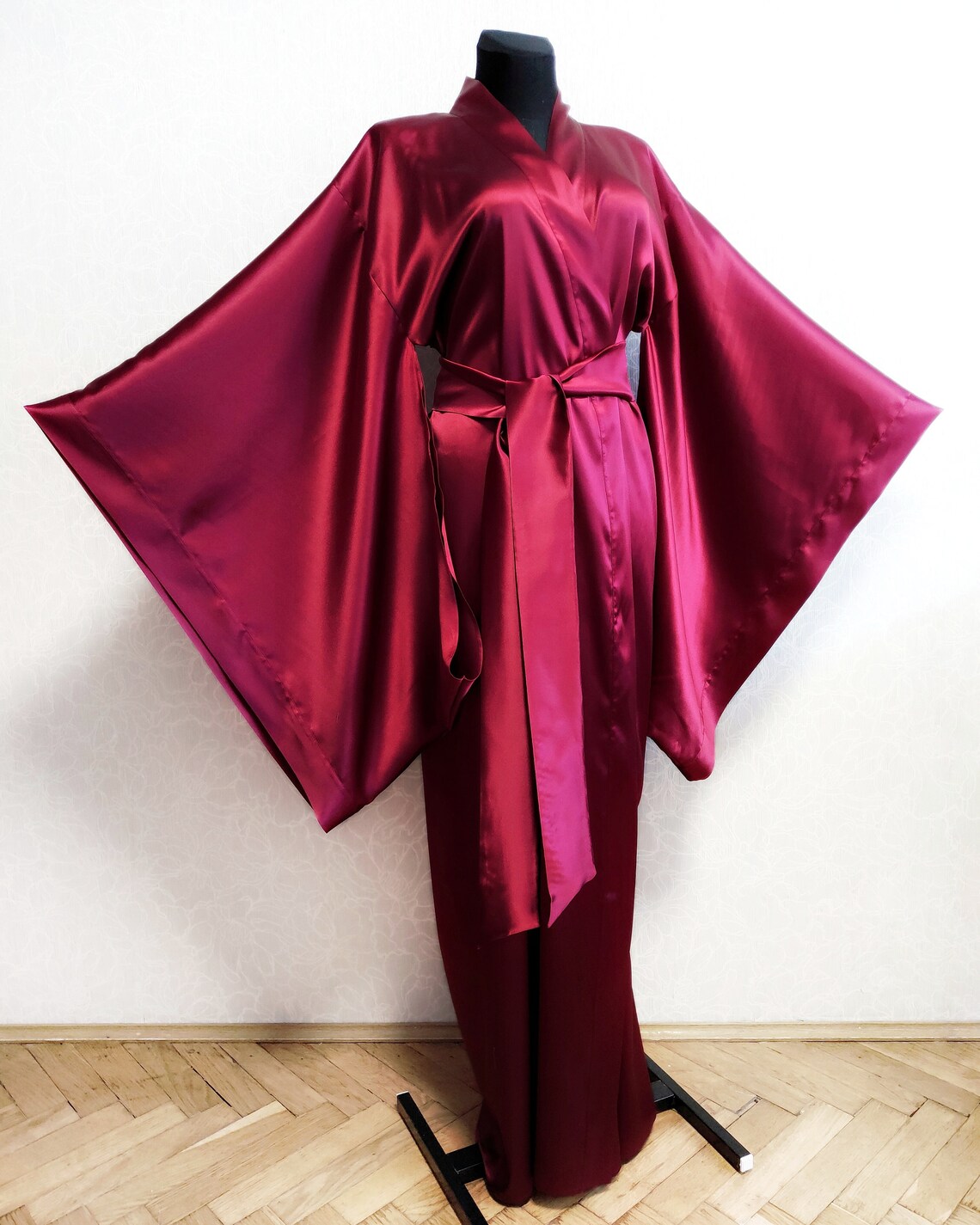 Burgundy silk kimono robe 24 colors Mulberry silk kimono | Etsy