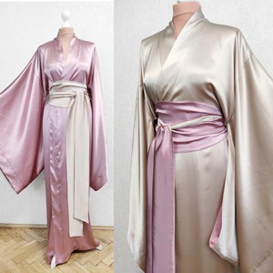 Silk kimono robe ined satin, Long satin robe, custom silk kimono, Floor Length robe, Double-sided kimono, silk dressing gown, bridal robe