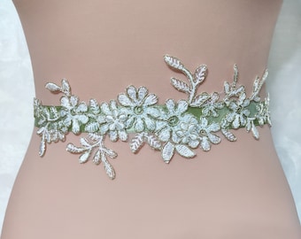 Handgemachte Goldene Blumen Spitze Brautgürtel: Sage Hochzeit Schärpe