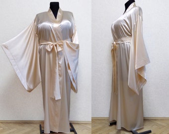 Plus size kimono robe, Beige maxi robe, 24 colors Mulberry silk, Long Satin Robe, old hollywood robe, floor length robe, silk bridal robe