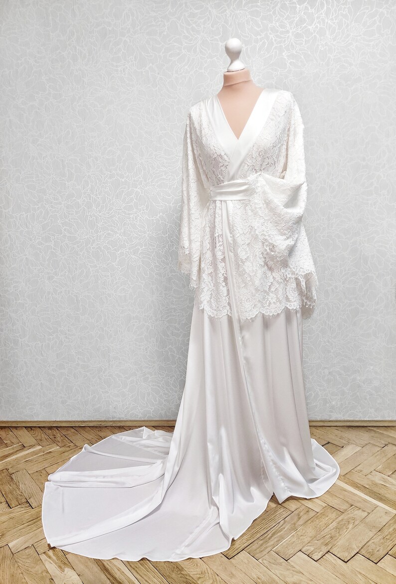 White Bridal Robe Long Train Floor Length Robe Plus Size Etsy