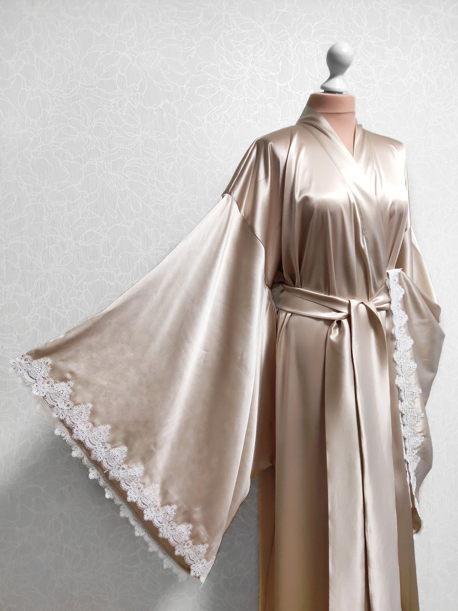Long Satin Robe, Silk Kimono Robe, Long Dressing Gown Women, Silk