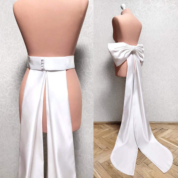 Satin detachable bow for wedding dress, Long train bridal bow, Large satin wedding bow, Removable satin bow with train, 3 colors