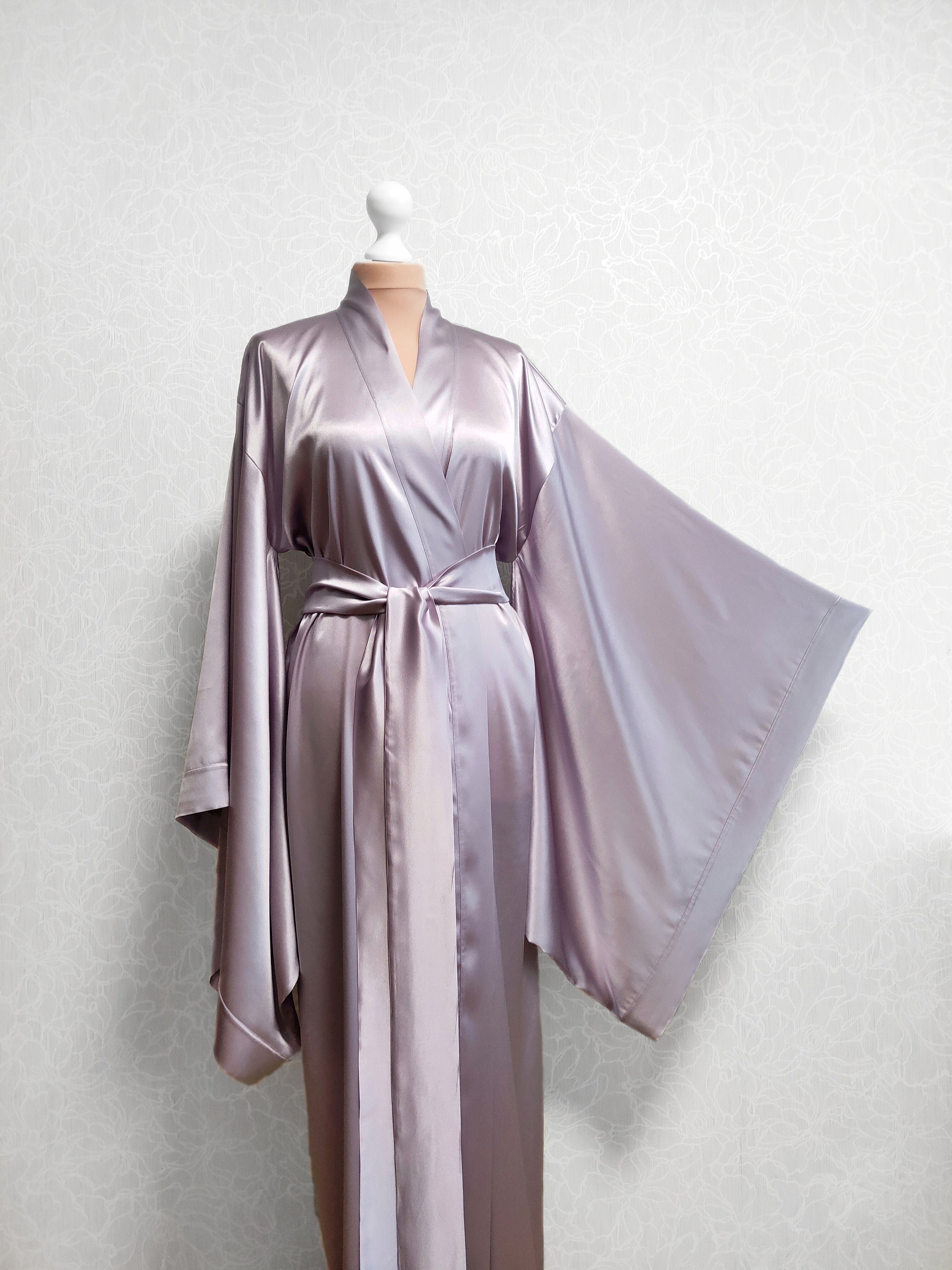 Pure silk kimono robe lilac bride robe Mulberry silk robe | Etsy