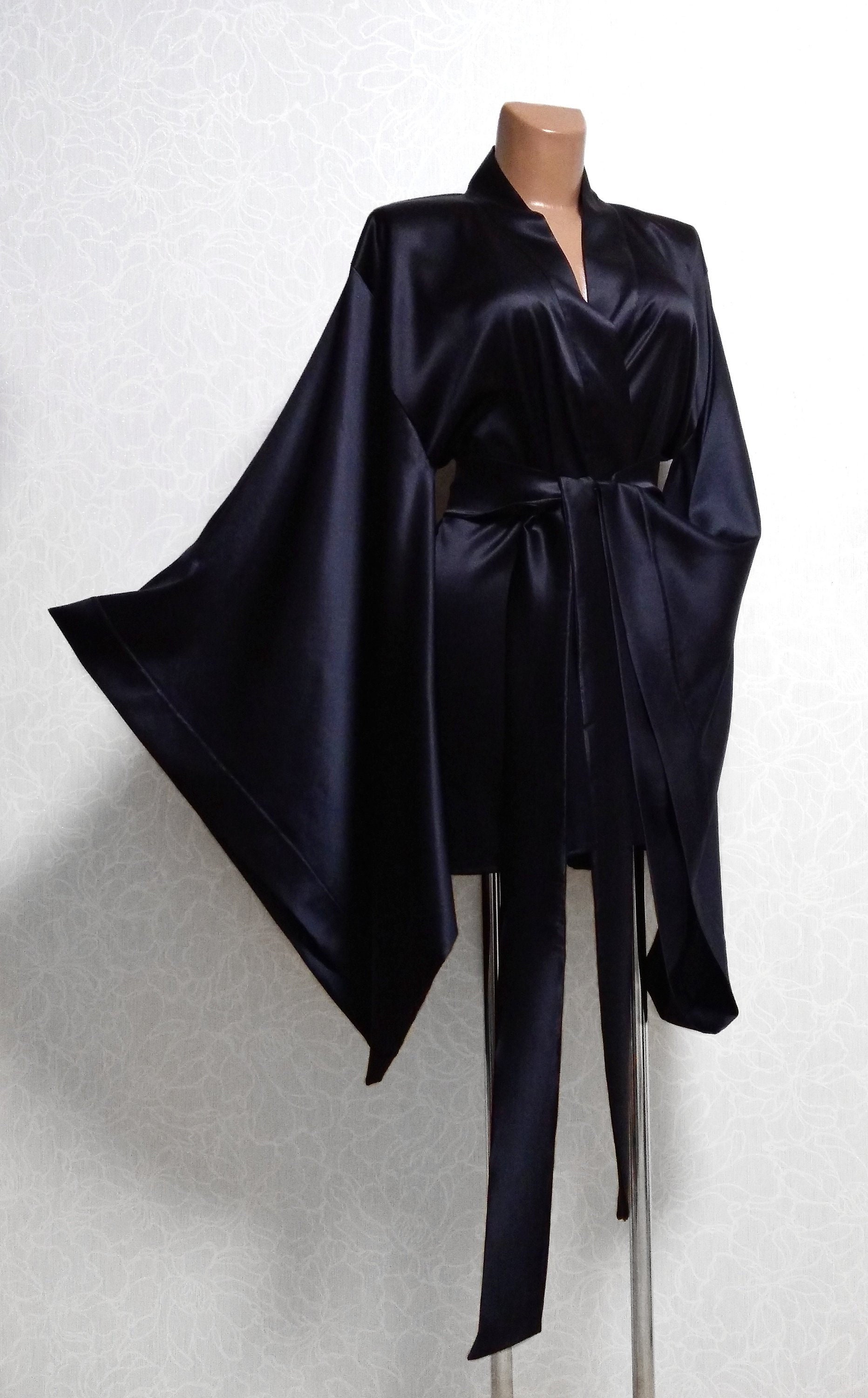 Short Kimono Robe Black Silk Robe Silk Kimono Robe Silk | Etsy