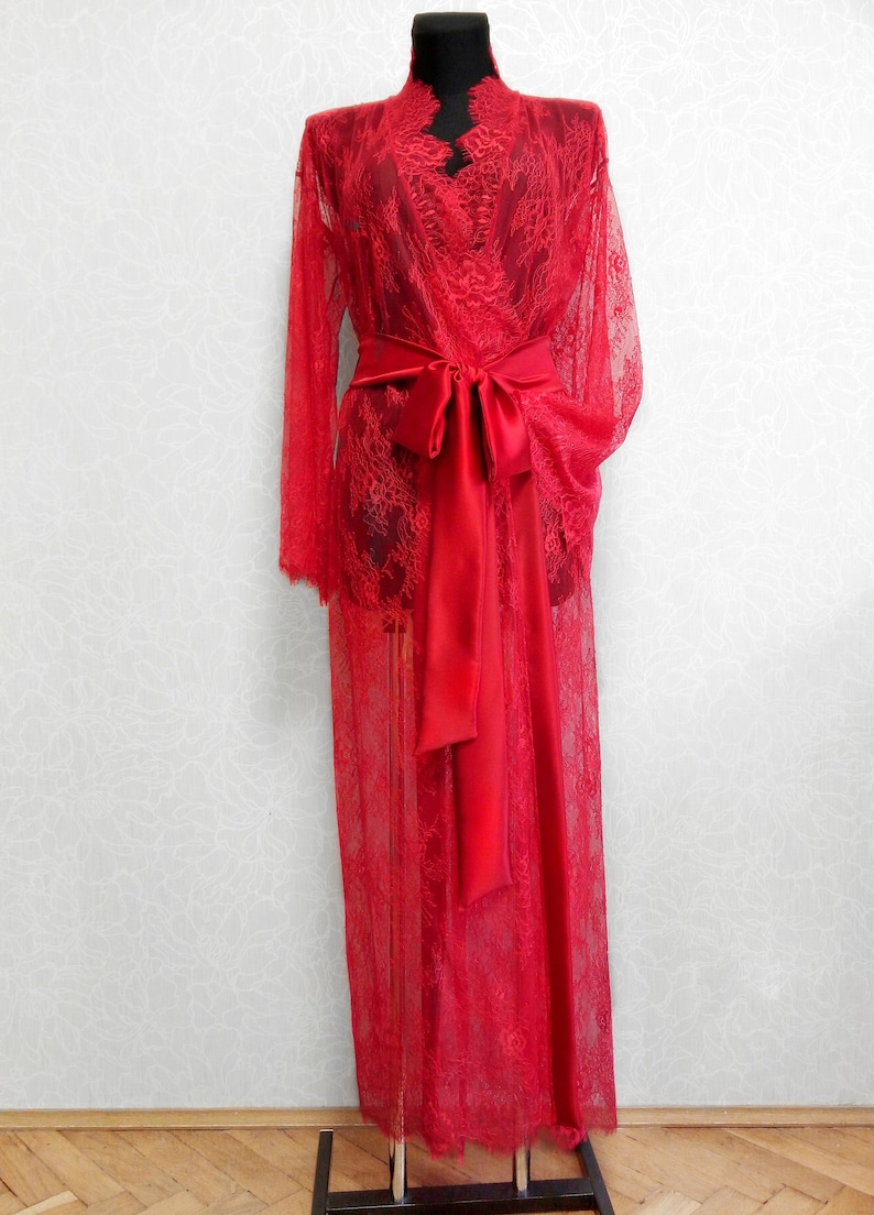 Maxi Lace Robe Red Lace Robe Erotic Lingerie See Through - Etsy