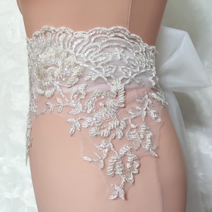 Ivory Flower Beaded Lace Wedding Belt: Gold Embroidery Bridal Sash