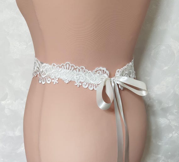 Ivory Lace Wedding Belt: Floral Bridal Sash With Silver 