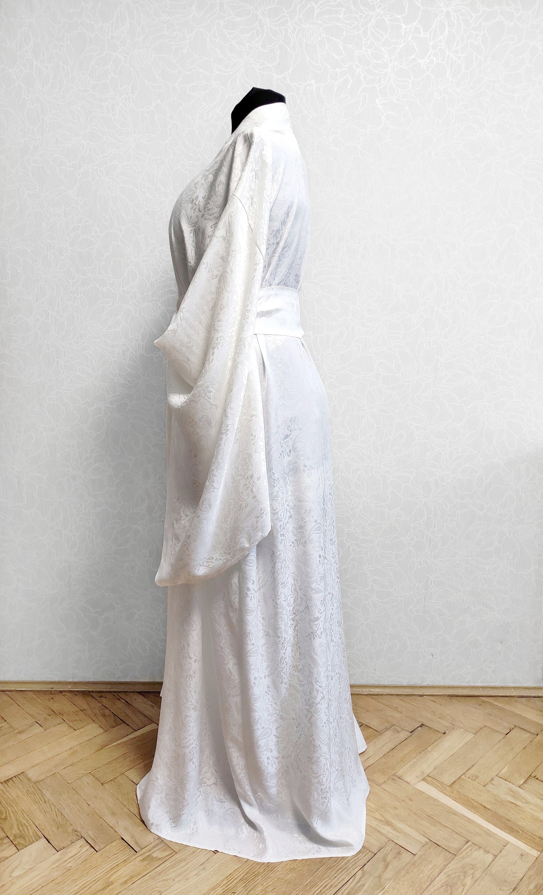 Cotton kimono robe floor length robe White bride robe plus Etsy