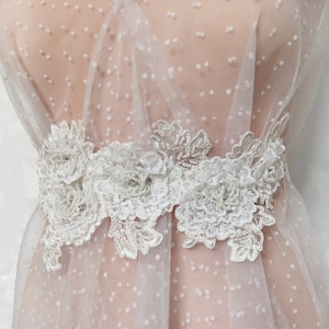 Ivory 3D Flower Bridal Sash: Pearl Wedding Belt, Wide Floral Applique