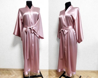 Dusty rose satin robe, White bride robe, plus size Kimono dressing gown Mulberry silk bridesmaid robes, silk dressing gown, Silk kimono robe