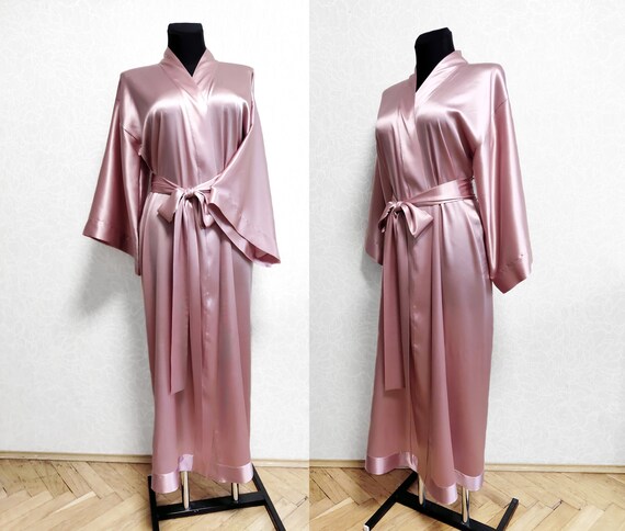 Dusty Rose Satin Robe White Bride Robe Plus Size Kimono Dressing Gown Mulberry Silk Bridesmaid Robes Silk Dressing Gown Silk Kimono Robe Etsy UK