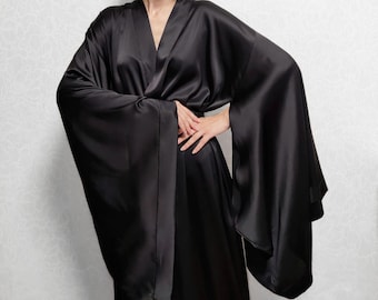 Mulberry Silk Kimono Robe: Gothic Satin Lingerie, Custom long