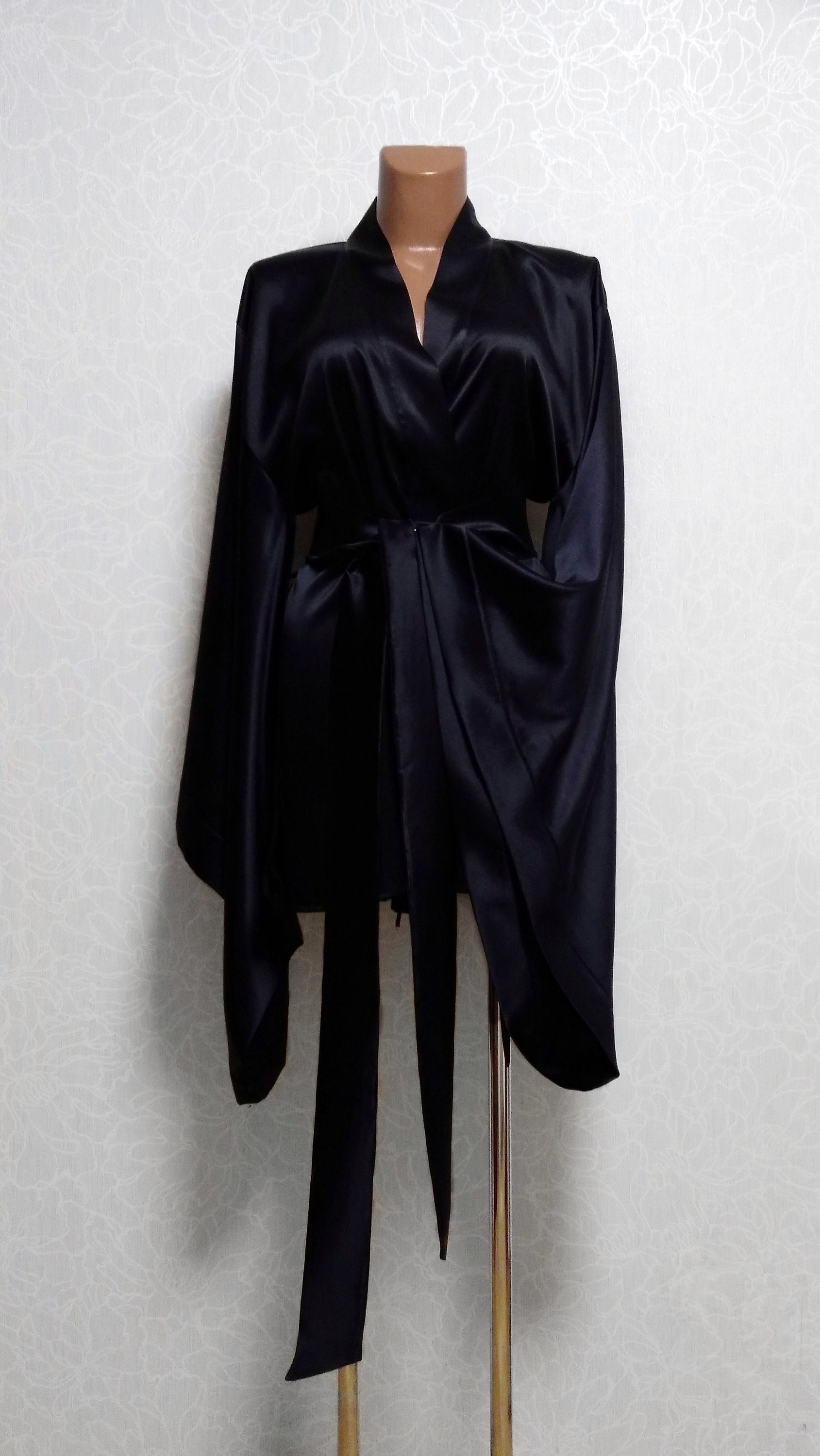 Short Kimono Robe Black Silk Robe Silk Kimono Robe Silk | Etsy