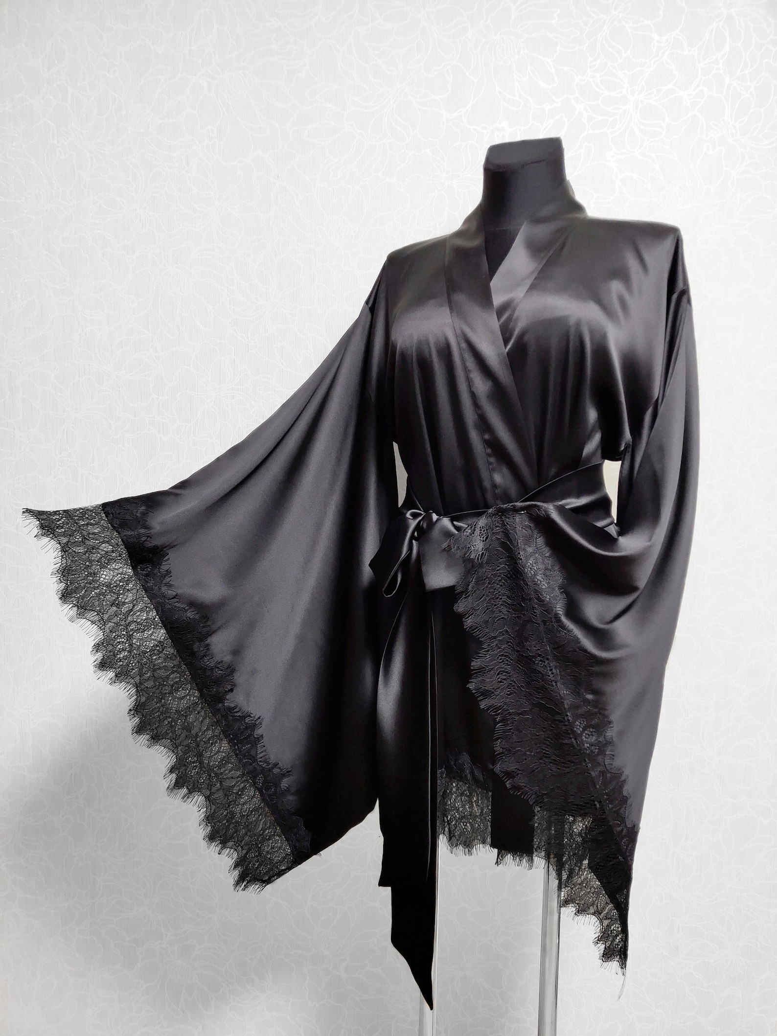 long black silk robe plus size