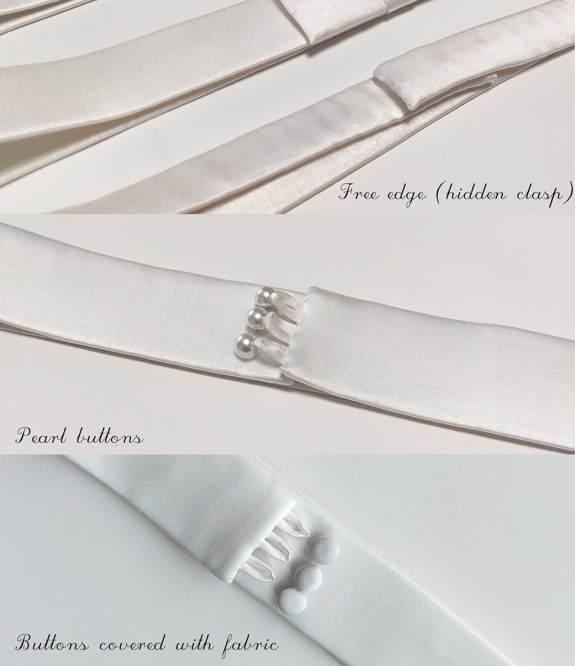 Handmade Silk Bridal Belt: Pearl Clasp, Plus Size Wedding  display picture 3