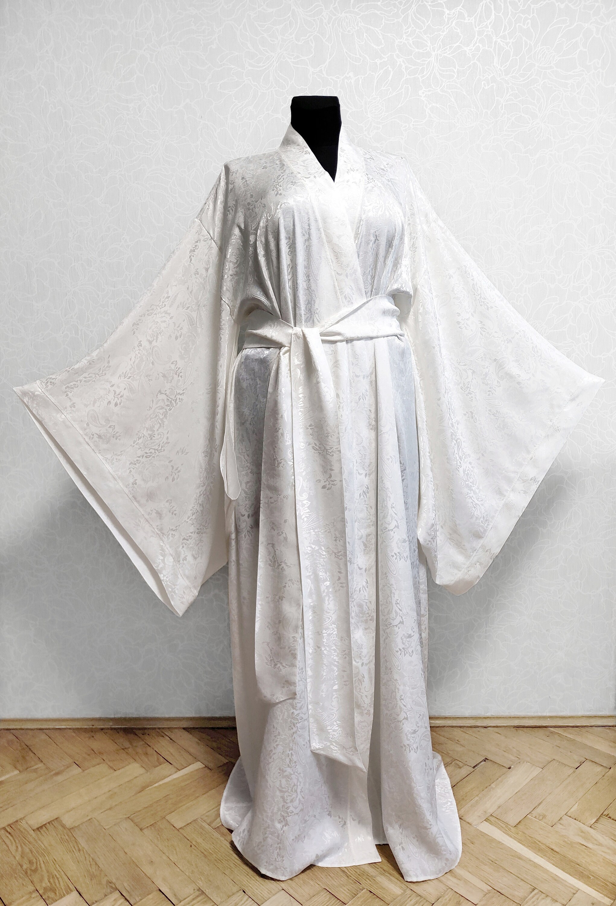 Cotton kimono robe floor length robe White bride robe plus Etsy