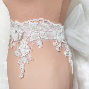 Ivory Flower Lace Wedding Belt: Tulle Bow Bridal Sash with Pearls