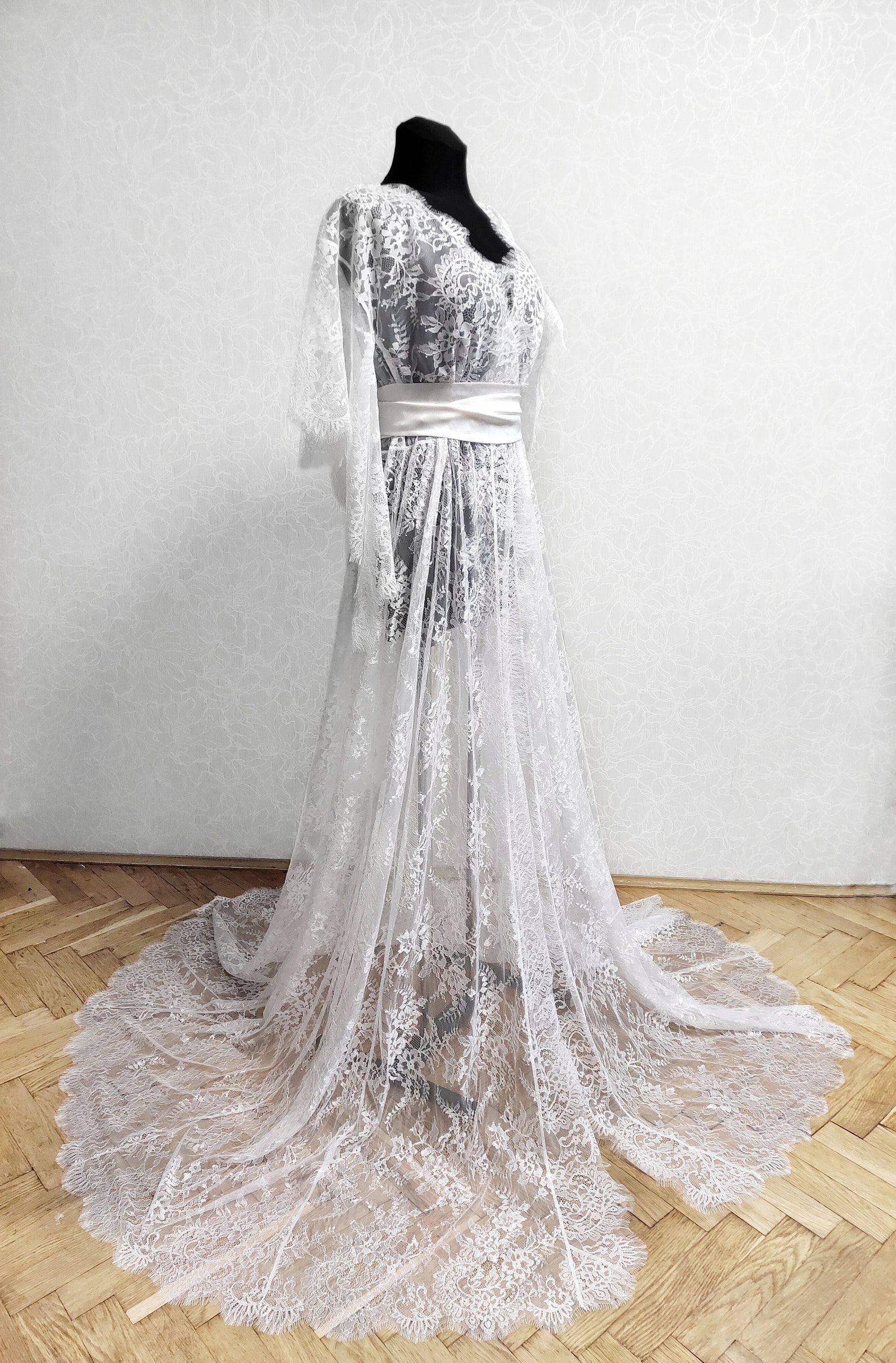 Sheer bride robe with train floor length bridal robe maxi Etsy